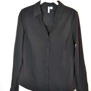 Elle Long Sleeve Button Shirt, Black
